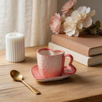 Ensemble tasse et soucoupe en céramique en forme de cœur, rose et blanc, 300 ml, pour café et thé