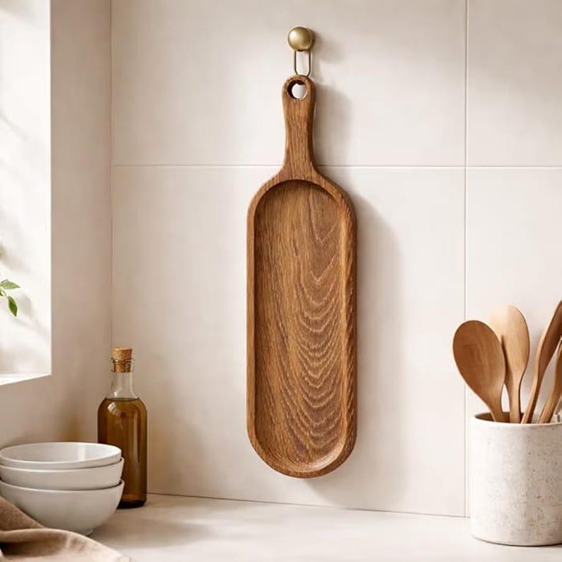 Plateau de service en bois massif avec poignée - Planche à charcuterie rustique 34 x 11 cm