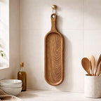 Plateau de service en bois massif avec poignée - Planche à charcuterie rustique 34 x 11 cm