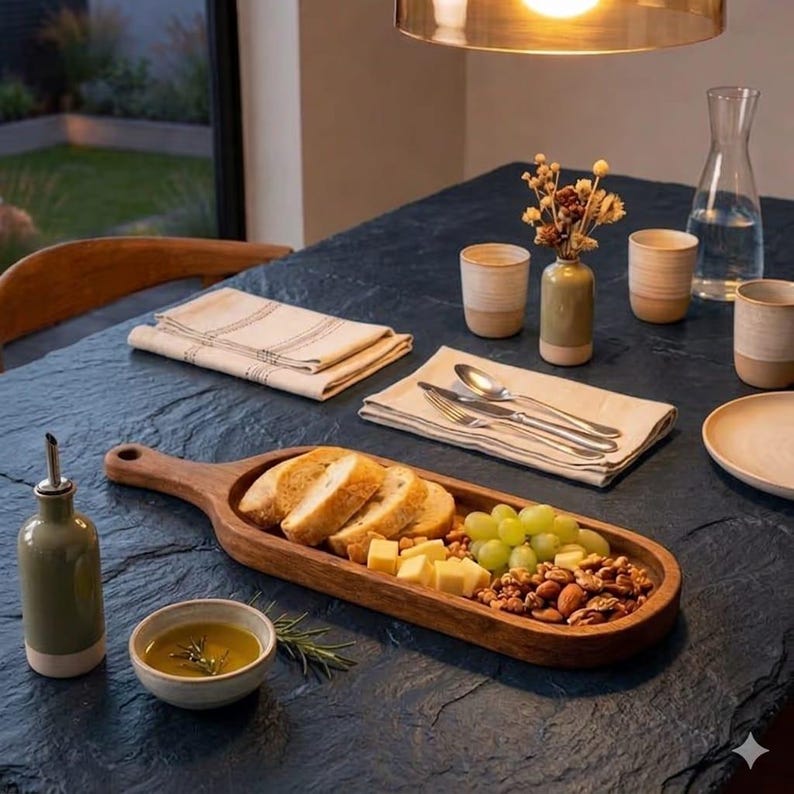 Plateau de service en bois massif avec poignée - Planche à charcuterie rustique 34 x 11 cm