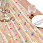 Chemin de table brodé floral en tulle marguerite multicolore 71x30 cm pour salle à manger