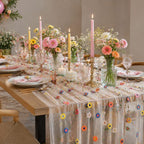 Chemin de table brodé floral en tulle marguerite multicolore 71x30 cm pour salle à manger