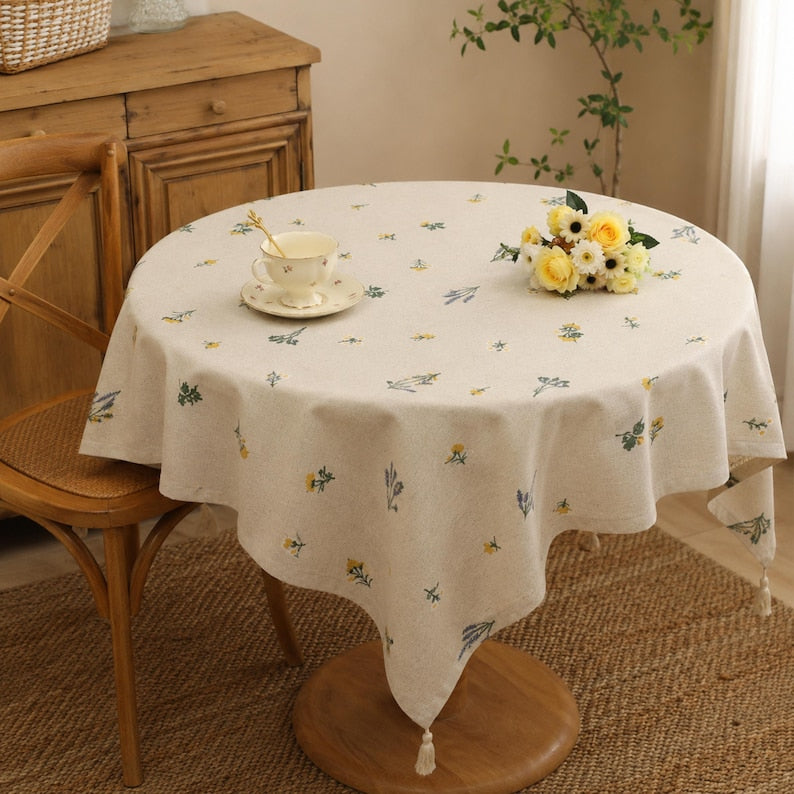 Nappe en lin carrée avec broderie blé, 60x60 cm et 90x90 cm, 100% lin lavé doux