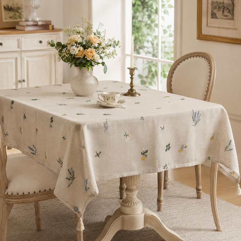 Nappe en lin carrée avec broderie blé, 60x60 cm et 90x90 cm, 100% lin lavé doux