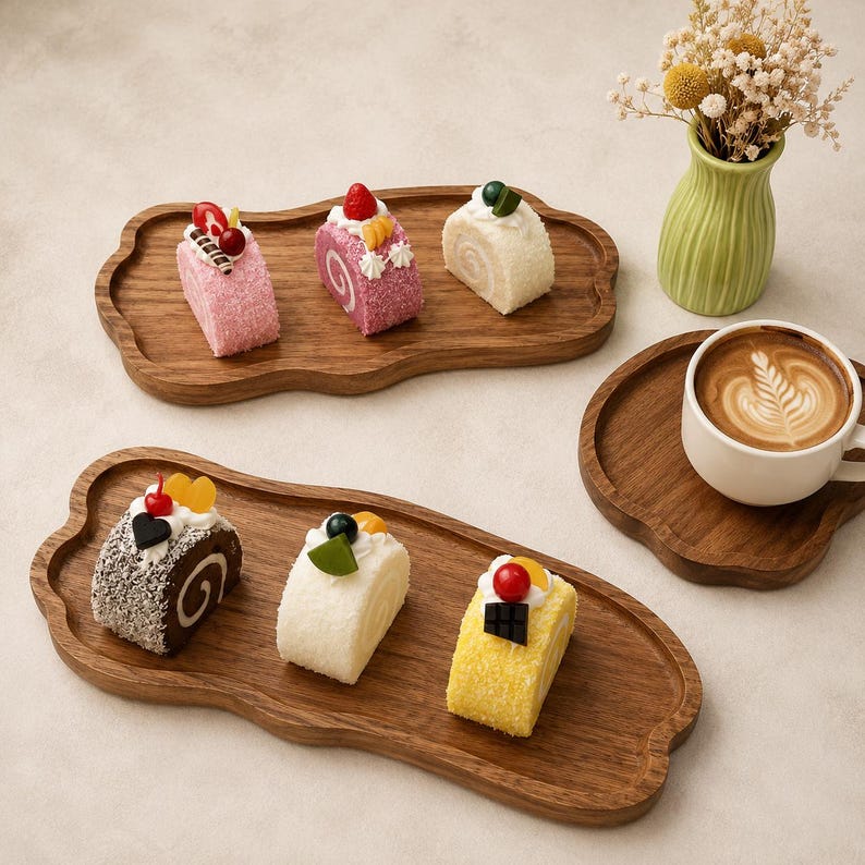 Plateau de service japonais en bois massif, plateau à thé, assiette à dessert Japandi, planche à pain, plateau de décoration minimaliste