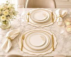 Ensemble de 6 sets de table en lin brodés écru avec détails de feuille d'or 36 cm