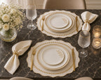 Ensemble de 6 sets de table en lin brodés écru avec détails de feuille d'or 36 cm
