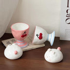 Tasse en céramique en forme de lapin avec couvercle et base à pied, 260 ml, blanc/rose
