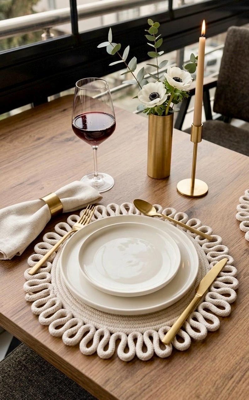 Sets de table en jute crème 33 cm – Ronds faits main