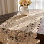 Chemin de table au crochet en coton 100% beige, tapis de table ovale bohème, décoration de salle à manger ferme