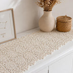 Chemin de table au crochet en coton 100% beige, tapis de table ovale bohème, décoration de salle à manger ferme