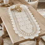 Chemin de table au crochet en coton 100% beige, tapis de table ovale bohème, décoration de salle à manger ferme