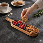 Plateau de service en bois massif avec poignée - Planche à charcuterie rustique 34 x 11 cm