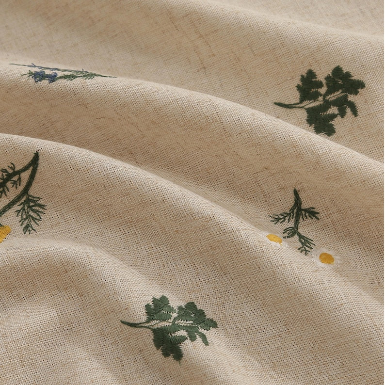 Nappe en lin carrée avec broderie blé, 60x60 cm et 90x90 cm, 100% lin lavé doux