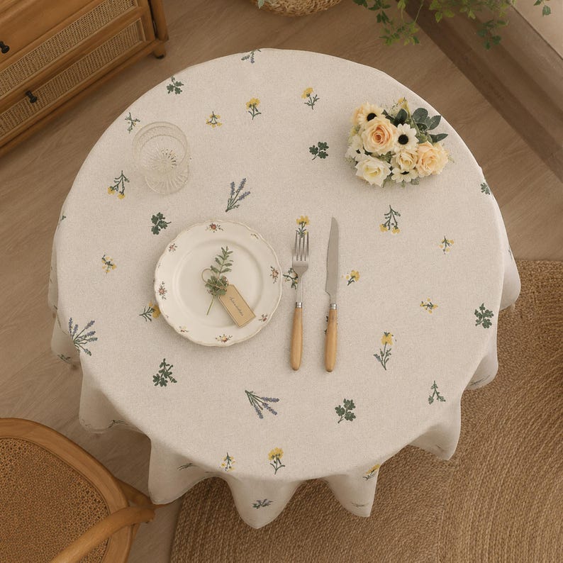 Nappe en lin carrée avec broderie blé, 60x60 cm et 90x90 cm, 100% lin lavé doux
