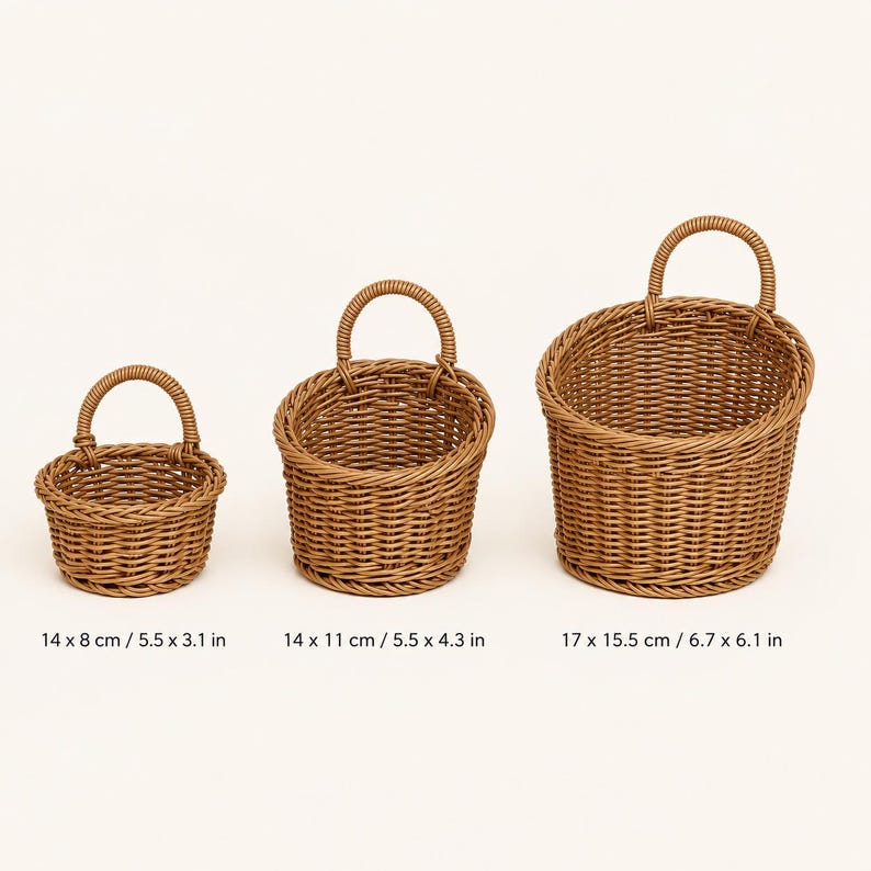 Ensemble de 3 paniers suspendus en rotin, rangement mural en osier, style rustique