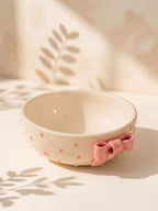 Bol en céramique avec nœud rose et pois, décoration de cuisine coquette