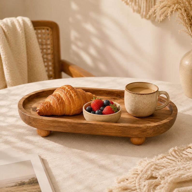 Plateaux en bois avec pieds, petits plateaux décoratifs en bois