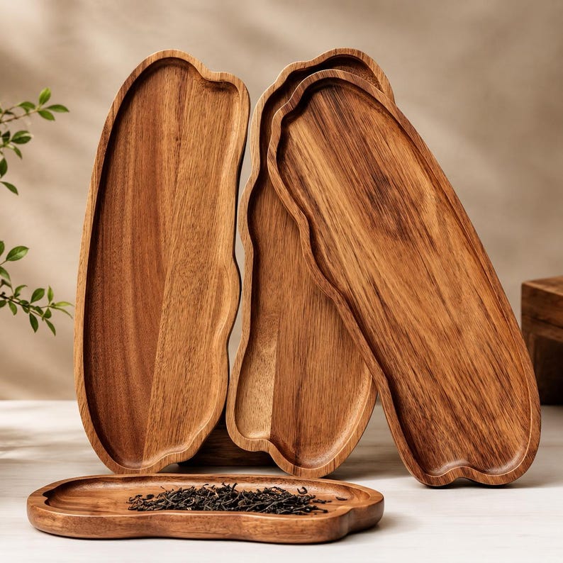 Plateau de service japonais en bois massif, plateau à thé, assiette à dessert Japandi, planche à pain, plateau de décoration minimaliste