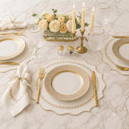 Ensemble de 6 sets de table en lin brodés écru avec détails de feuille d'or 36 cm