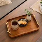 Plateau de service en bois naturel 17 x 13 pouces avec poignées dorées en forme de branches