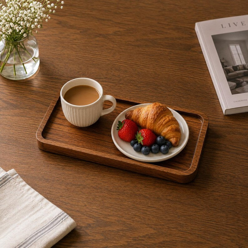 Plateau de service en bois naturel 25 x 13 cm, organisateur de cuisine, décoration rustique