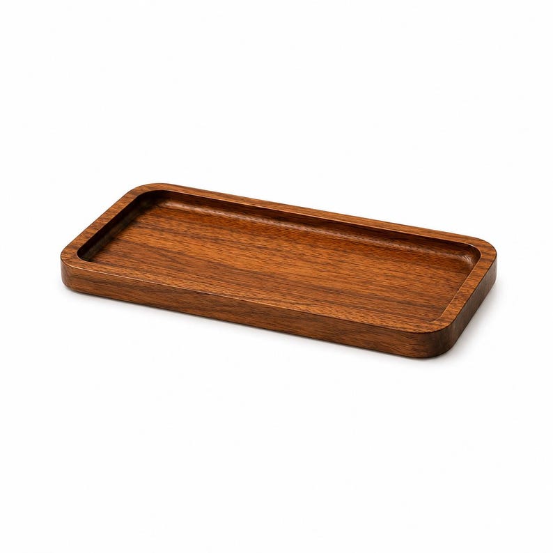 Plateau de service en bois naturel 25 x 13 cm, organisateur de cuisine, décoration rustique