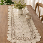 Chemin de table au crochet en coton 100% beige, tapis de table ovale bohème, décoration de salle à manger ferme