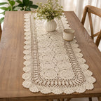 Chemin de table au crochet en coton 100% beige, tapis de table ovale bohème, décoration de salle à manger ferme