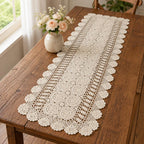 Chemin de table au crochet en coton 100% beige, tapis de table ovale bohème, décoration de salle à manger ferme