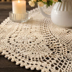 Chemin de table au crochet en coton 100% beige, tapis de table ovale bohème, décoration de salle à manger ferme
