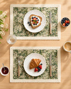 Set de table tissé floral vert 30x45 cm avec franges, textile de cuisine cottage