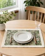 Set de table tissé floral vert 30x45 cm avec franges, textile de cuisine cottage