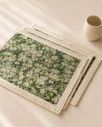 Set de table tissé floral vert 30x45 cm avec franges, textile de cuisine cottage