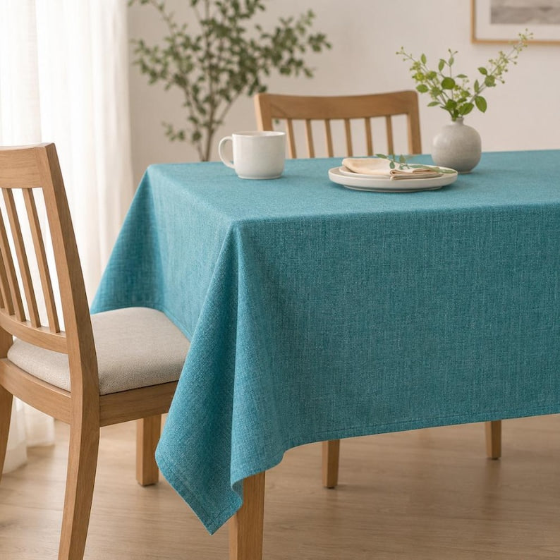 Nappe rectangulaire imperméable aspect lin résistant aux plis 60x60 cm à 140x240 cm