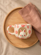 Mug en céramique lapin avec pois roses tasse à café 250-300 ml
