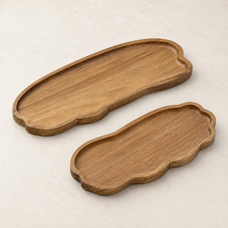 Lot de 2 plateaux nuage en bois – Plateau décoratif bohème