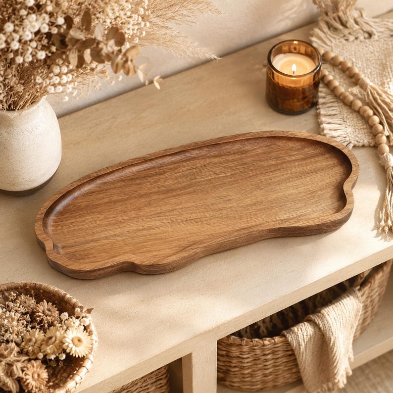 Lot de 2 plateaux nuage en bois – Plateau décoratif bohème