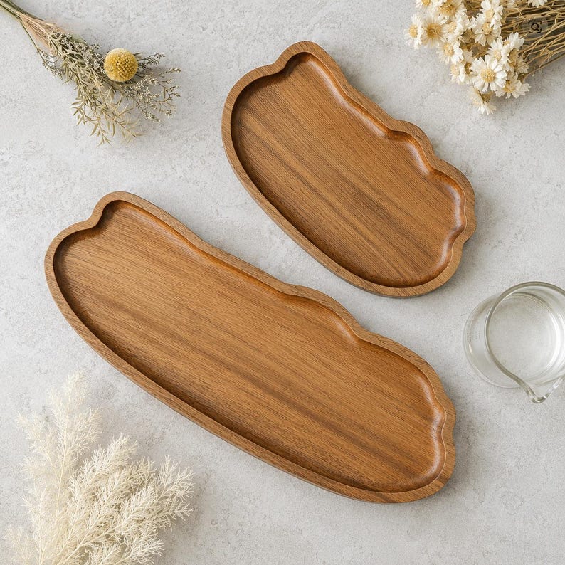 Lot de 2 plateaux nuage en bois – Plateau décoratif bohème