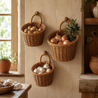 Ensemble de 3 paniers suspendus en rotin, rangement mural en osier, style rustique