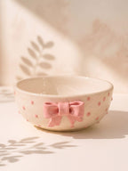 Bol en céramique avec nœud rose et pois, décoration de cuisine coquette