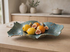 Vide-poche en céramique artisanale, saladier à fruits sculptural bleu-vert, décoration de table en grès à paillettes