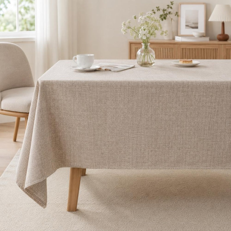Nappe rectangulaire imperméable aspect lin résistant aux plis 60x60 cm à 140x240 cm