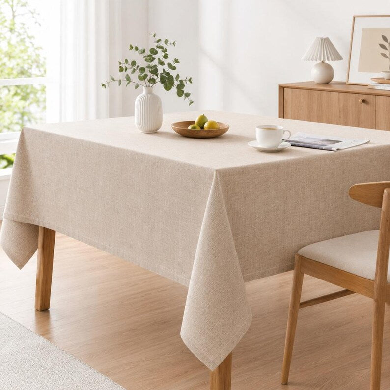 Nappe rectangulaire imperméable aspect lin résistant aux plis 60x60 cm à 140x240 cm